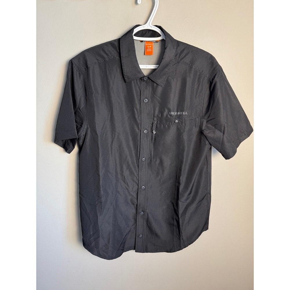 Merrell Mens Black Short Sleeve Button Down S Hiking Outdoor Gorpcore Tech Camp